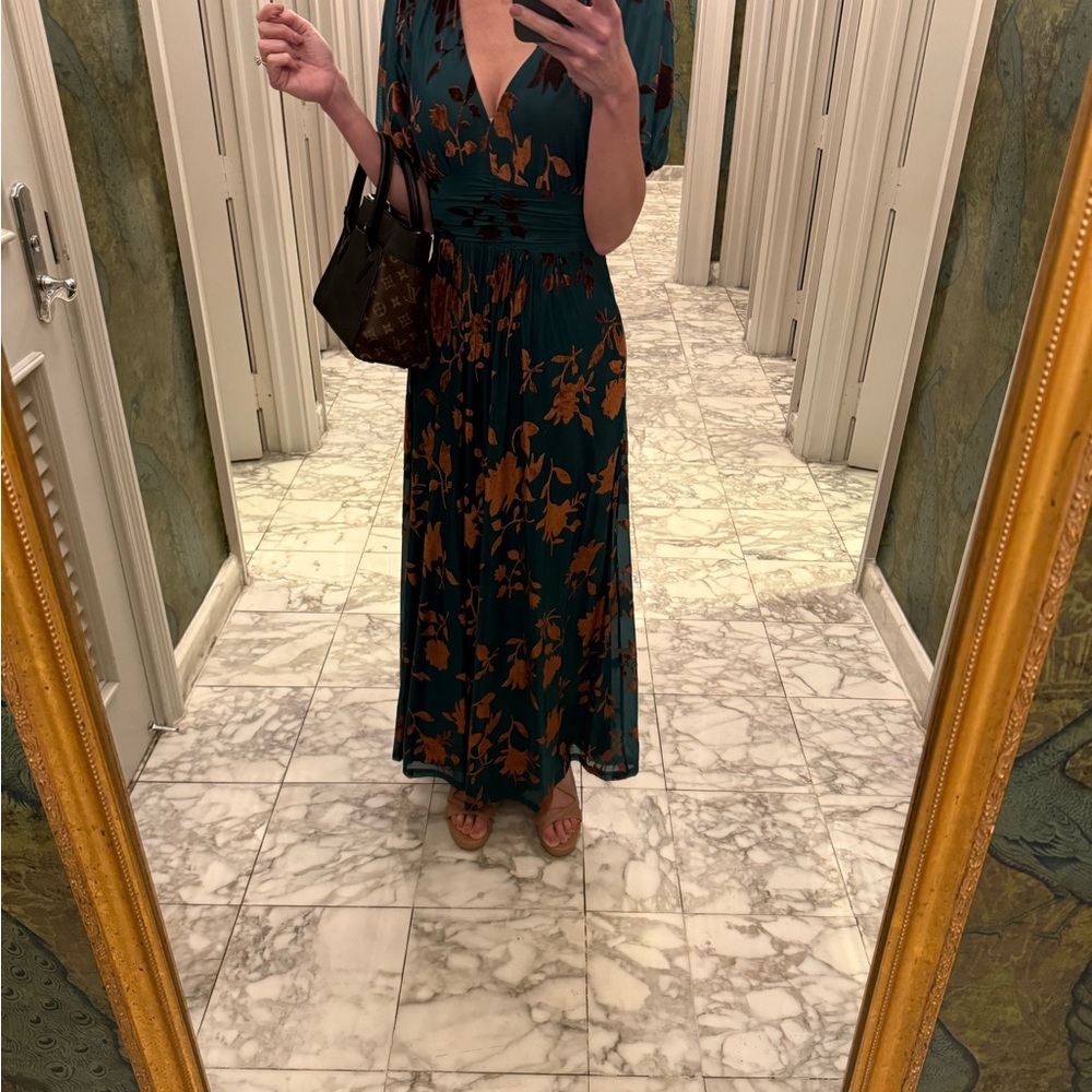 Green Flutter Sleeve Plunge Maxi Dress for Weddings